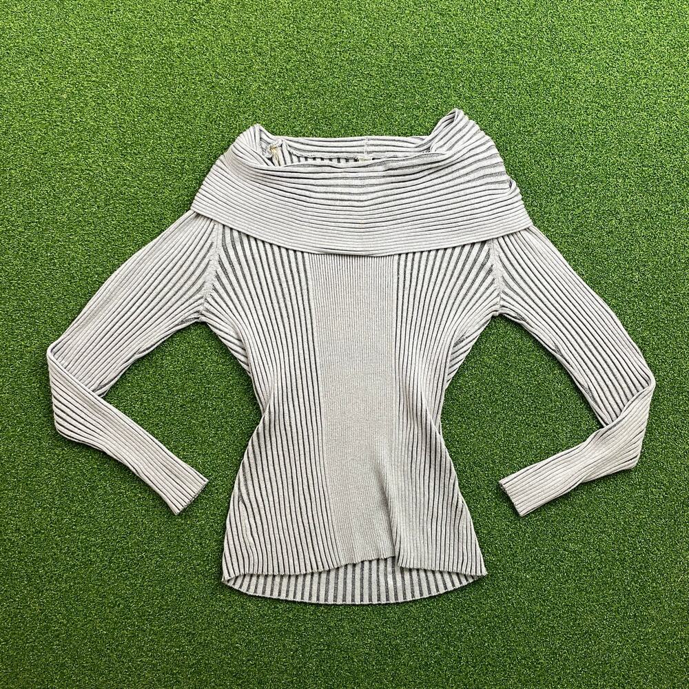 Vintage Pina Rossi Gray Long Sleeve Ribbed Off The Shoulder Sweater Sz L